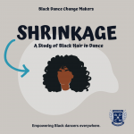 The title of our organization and research study are on a beige background, pointing at a Black person with a large Black afro.