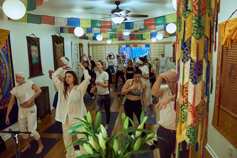 group dancing in Kundalini Yoga class