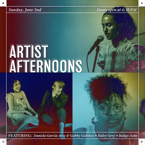 Headshots of 4 artists with the text Artist Afternoons in bold