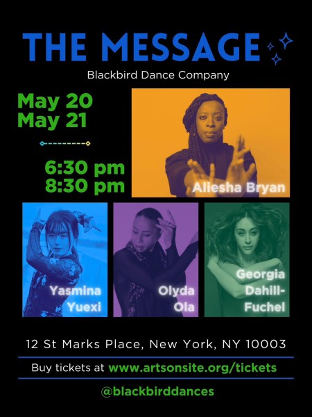 Portraits of 4 artists doing hand gestures washed in colors yellow, blue, purple and green.