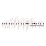 Artist of Color Council in a black font all lowercase in front of a translucent skyline with movement research logo in corner