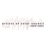 Logo of Artists of Color Council with MR Logo underneath. Skyscraper skyline behind text