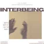 Two blurry hands facing each other in a sepia/rust tone with the text "INTERBEING" floating above