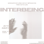 Two blurry hands facing each other in a sepia/light pink tone with the text "INTERBEING" floating above