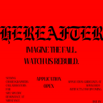 On a red background, black text announces the open call application for Hereafter by Body Artifacts.