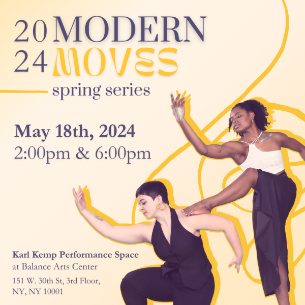 two dancer dressed in black and white, one kneelng in front of the other