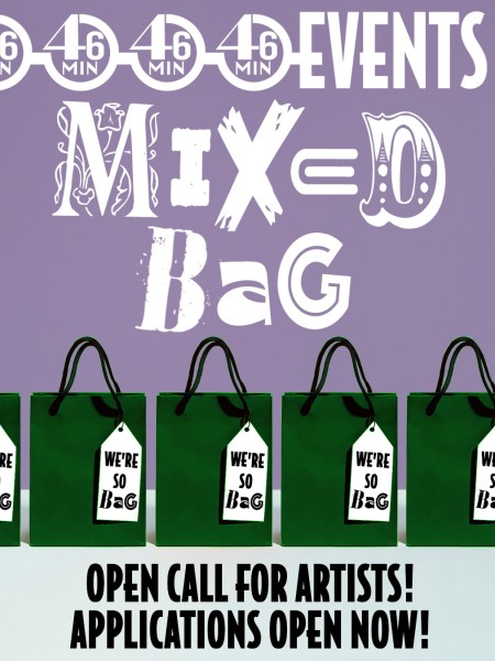 Purple background with green gift bags lining the bottom with text that reads "MIXED BAG" in the middle.