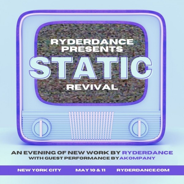 Blue retro TV with STATIC REVIVAL in blue text