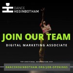 The background shows a dancer jumping straight up in the air. There is text overlaying the image with information about a job.