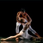 Man lifting woman in splits