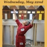 A photograph of JoAnna Mendl Shaw wearing a red jumpsuit, text reads “NEXT Physical Listening LAB Wednesday, May 22nd”