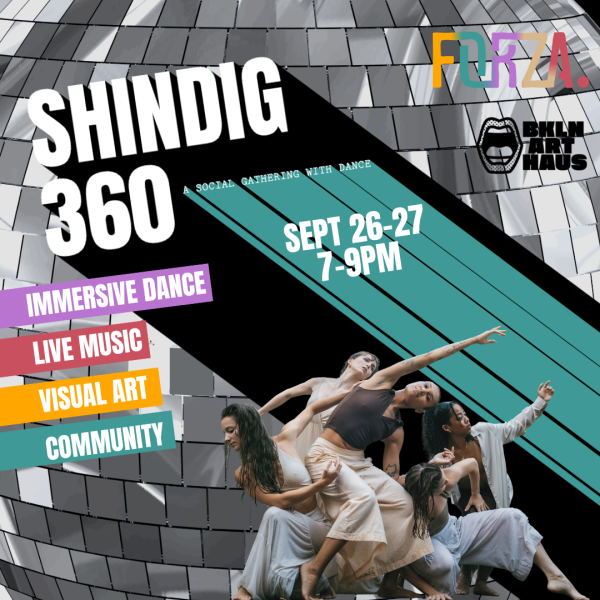 Five women dancing in front of a disco ball background with the words that read SHINDIG 360