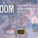 Three women with a cloud background and the words BLOOM: Emerging Artist Festival across the screen in white letters.