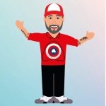 The image is an avatar of the Foundation President wearing a read t-shirt with red & white ball cap