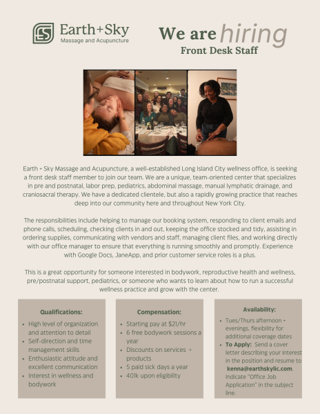 Flyer for Front Desk position 