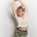 Woman leans over