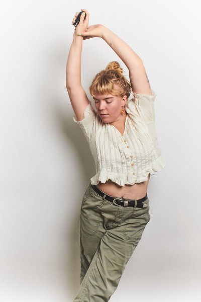 Woman leans over
