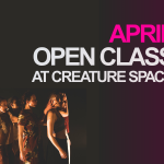 april open class with photo of dancers in Mar Talavera Tejeda's piece Doves Don't Fly At Night