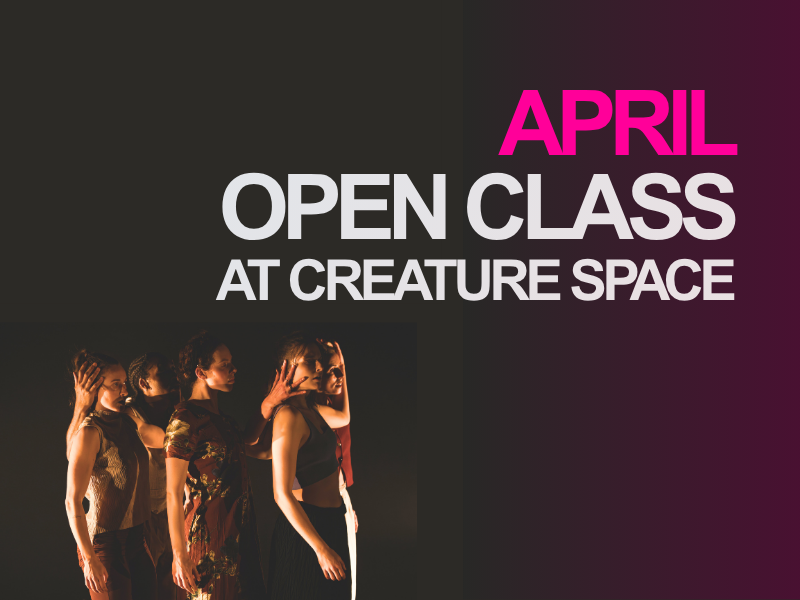 april open class with photo of dancers in Mar Talavera Tejeda's piece Doves Don't Fly At Night