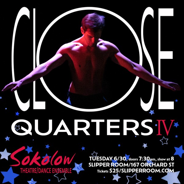 a man looks down with his arms outspread, he peers through text that reads "Close Quarters IV"