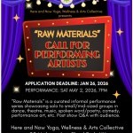 Text box on stage with curtains and lights. In the text box is info on the performance opportunity. More text below the box.