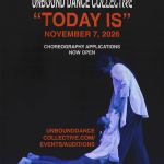 Performance photo of contemporary dancers in a blackbox theater from Unbound's last show, Tell Me, O Muse