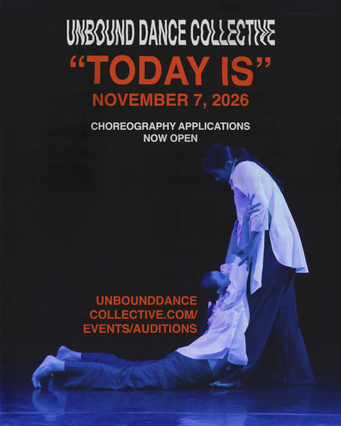 Performance photo of contemporary dancers in a blackbox theater from Unbound's last show, Tell Me, O Muse