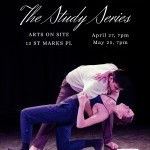 Dancer holding another dancer in a backbend with text announcing The Study Series, May 25th at 7:00 pm at Arts on Site.