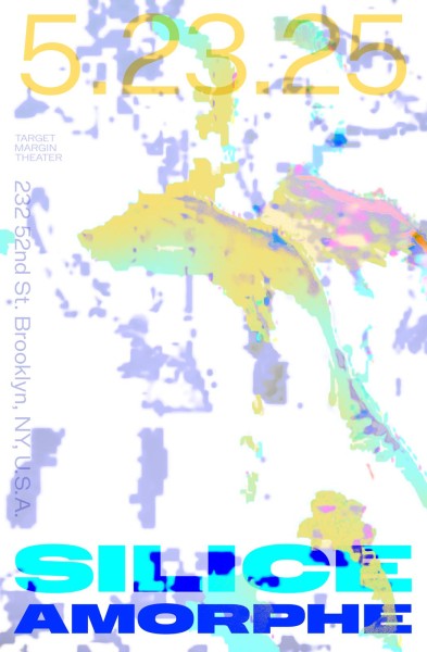 A poster with hints of soft green, purple, yellow, and blue outlining two dancers shoulder to shoulder with the title and date.