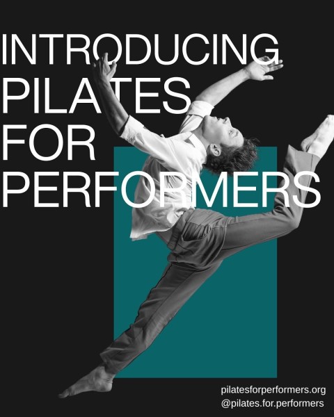 Pilates For Performers cover image - www.pilatesforperformers.org - black and white photo of a dancer doing a ballet jump 