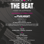 Here is an alternative text description of the image:  ---  The image is an event invitation for "Pink Rocks The Beat: A Night o