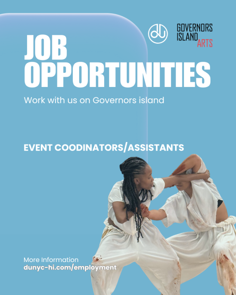 An informative photo with a blue background featuring an image of dancers unlimited dancers in motion. 