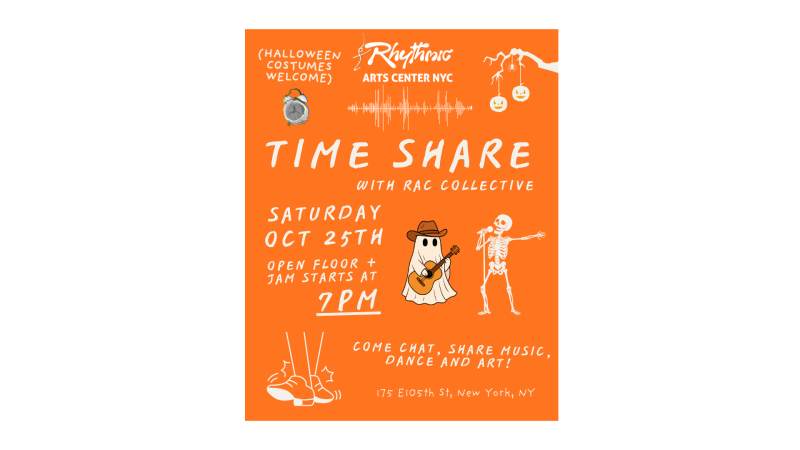 Flyer with event details and cute music-playing halloween characters