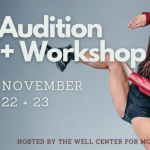 This is a promotional flyer for a dance audition and workshop. Here’s a description:  • The text reads:  • “Audition + Workshop”