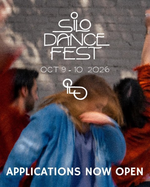 3 blurry dancers against a brick wall with text overlayed that says "SILO DANCE FEST October 9-10, 2026"