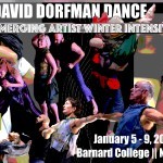 Winter INtensive poster featuring collaged dancers and blocky text that advertises the winter intensive 