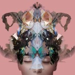 A woman undergoing a transformation whose head looks both like a ink blot and a butterfly.