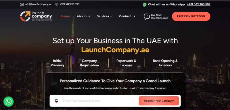 A snapshot of launch company's homepage first section