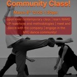 Flyer with class information (stated above) picture of a dancer reaching towards the sky with leg in arabesque 