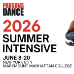 Parsons Dance logo with black and red text that reads 2026 Summer Intensive June 8-20 New York City.