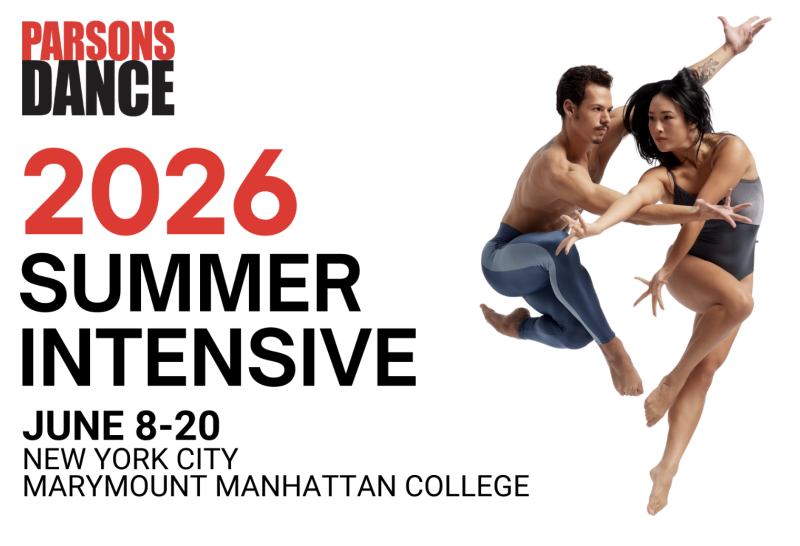 Parsons Dance logo with black and red text that reads 2026 Summer Intensive June 8-20 New York City.