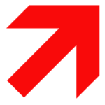 Benvenuti Arts Logo - A bold red arrow pointing diagonally upward to the right on a light gray background