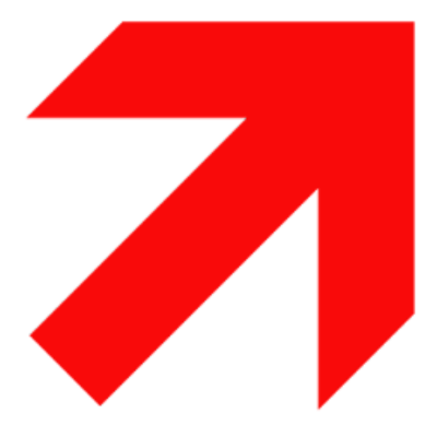 Benvenuti Arts Logo - A bold red arrow pointing diagonally upward to the right on a light gray background