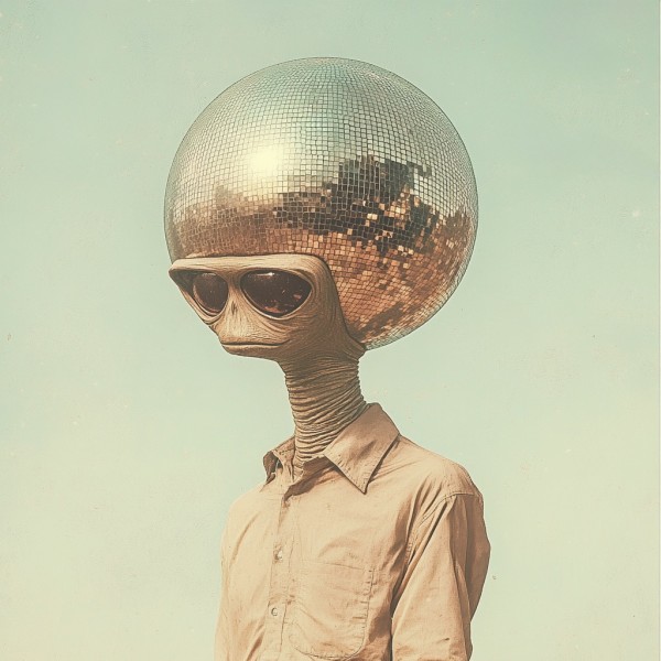 cover art of an alien with a discoball for a head
