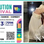 Informational graphic with location, time, date, and an image of a dancer!