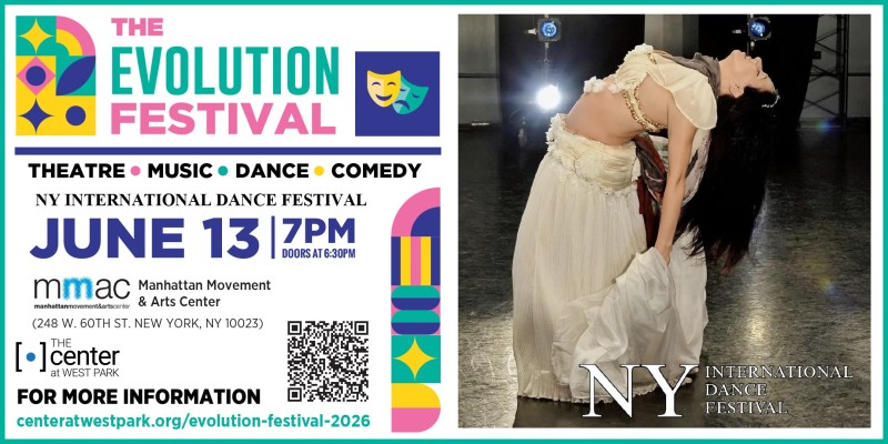 Informational graphic with location, time, date, and an image of a dancer!