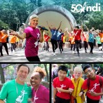 3 photos of dancers in colorful NDI t-shirts, performing outside in Central Park
