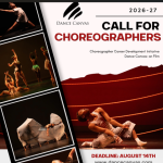 Dance Canvas announces their choreographer call for their CCDI program. Submissions due on 8/14.  Dancers appear on film strip