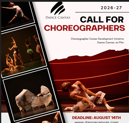 Dance Canvas announces their choreographer call for their CCDI program. Submissions due on 8/14.  Dancers appear on film strip