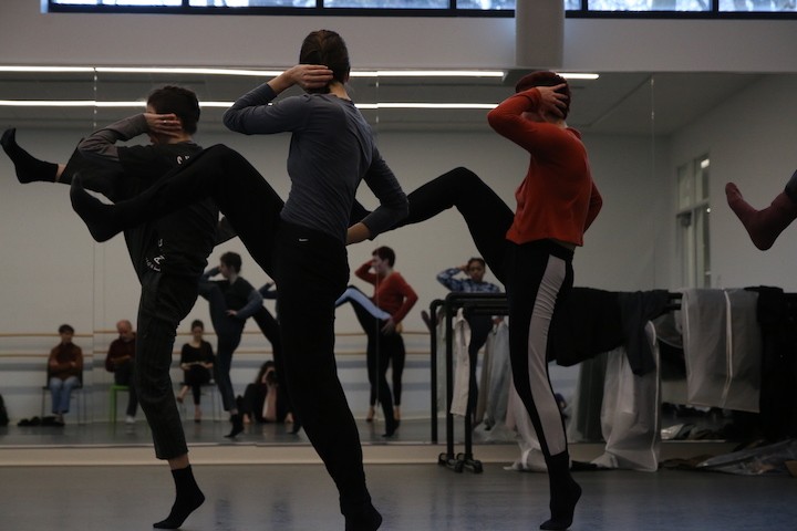3 dancers in rehearsal
